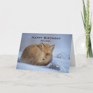 Cute Little Fox kwam in de winter foto Birthday Kaart