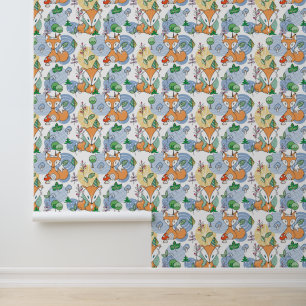 Cute Little Fox Pattern Behang