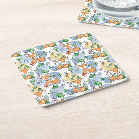 Cute Little Fox Pattern Kartonnen Onderzetters (Schuin)