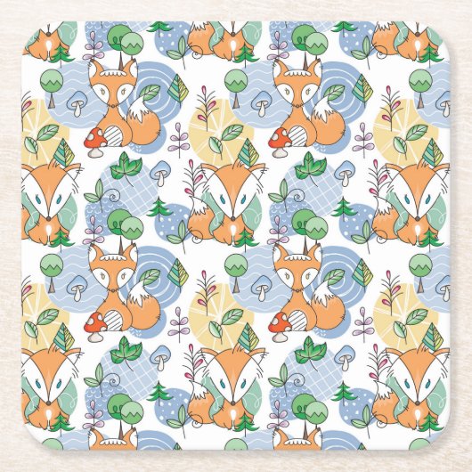 Cute Little Fox Pattern Kartonnen Onderzetters (Voorkant)