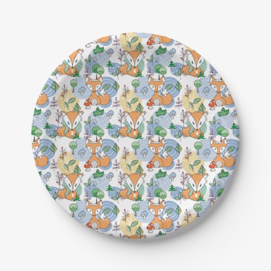 Cute Little Fox Pattern Papieren Bordje (Voorkant)