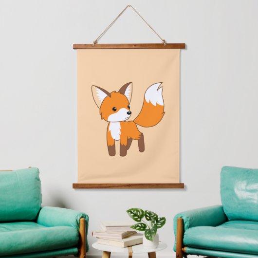 Cute Little Fox Peach Hangend Wandkleed (Woonkamer)