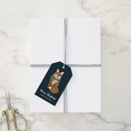 Cute Little Fox Personalized Kerstmis Cadeaulabel (Met Touw)