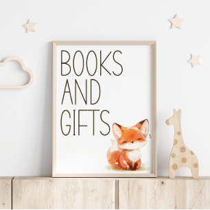Cute Little Fox Plaid Baby Shower Boeken Cadeaus B Poster