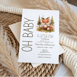 Cute Little Fox Plaid Oh Baby Shower Kaart