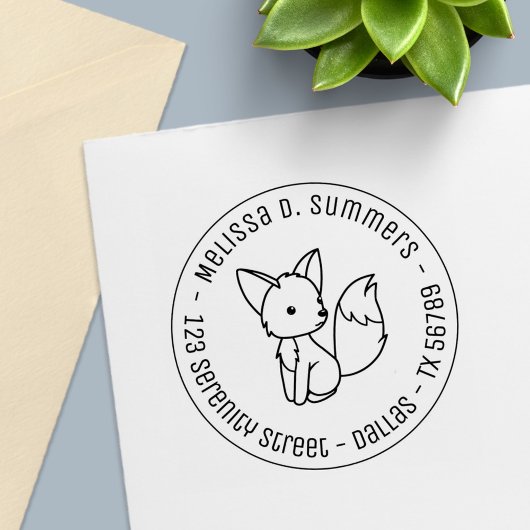 Cute Little Fox Round Address 1 Zelfinktende Stempel