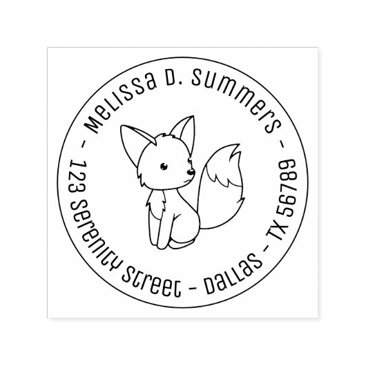 Cute Little Fox Round Address 1 Zelfinktende Stempel (Design)