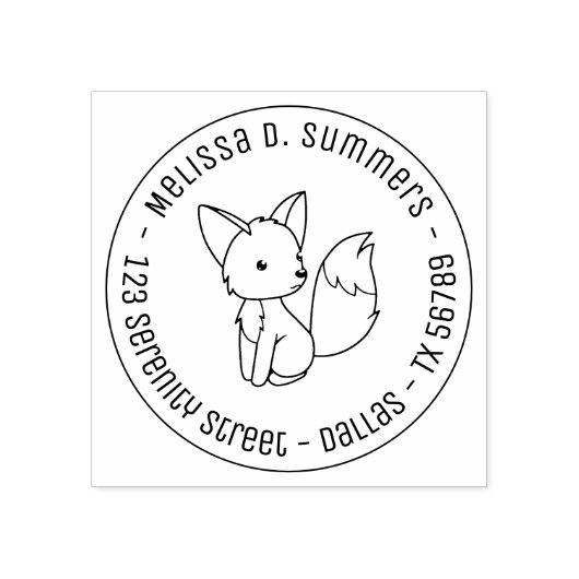 Cute Little Fox Round Address 3 Rubberstempel (Afrduk)