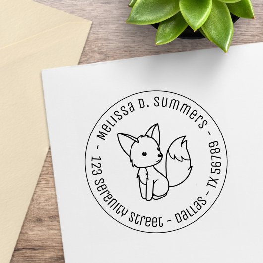 Cute Little Fox Round Address 3 Rubberstempel