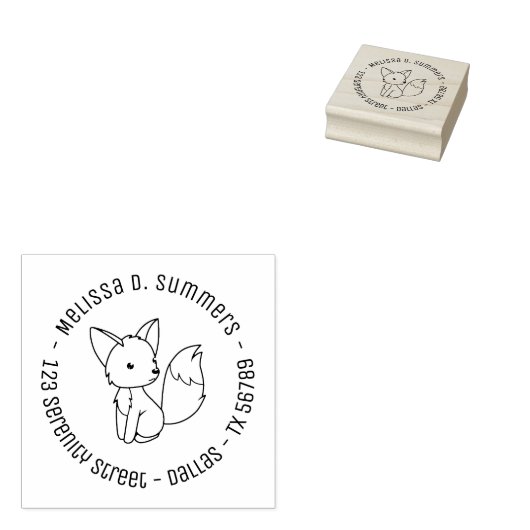 Cute Little Fox Round Address 4 Rubberstempel (Gestempeld)
