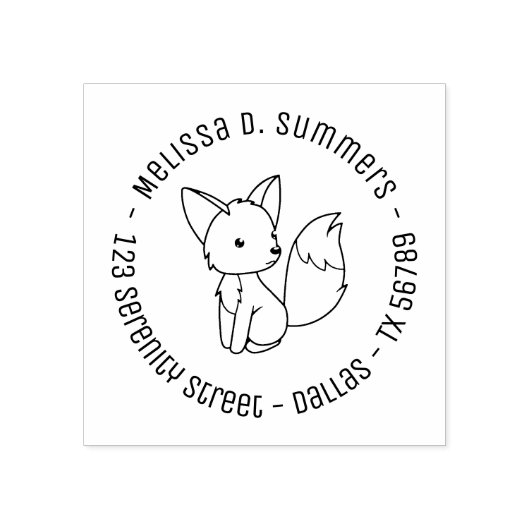 Cute Little Fox Round Address 4 Rubberstempel (Afrduk)