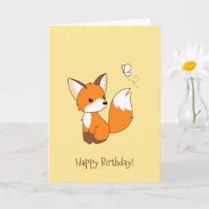 Cute Little Fox Watching Butterfly Birthday Kaart