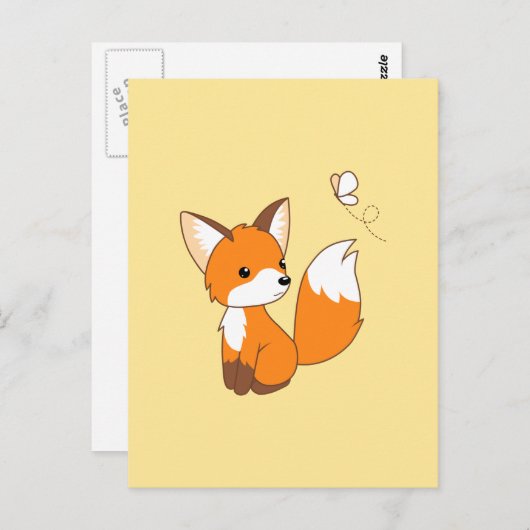 Cute Little Fox Watching Butterfly Briefkaart (Voorkant / Achterkant)