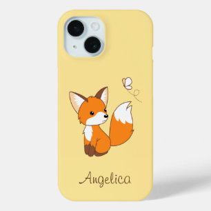 Cute Little Fox Watching Butterfly iPhone 15 Case