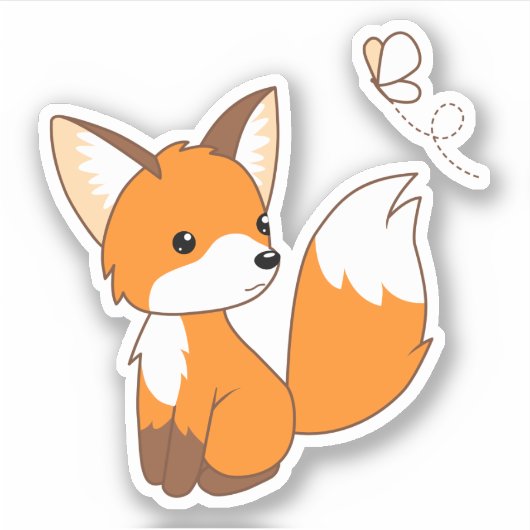 Cute Little Fox Watching Butterfly EP Sticker (Voorkant)