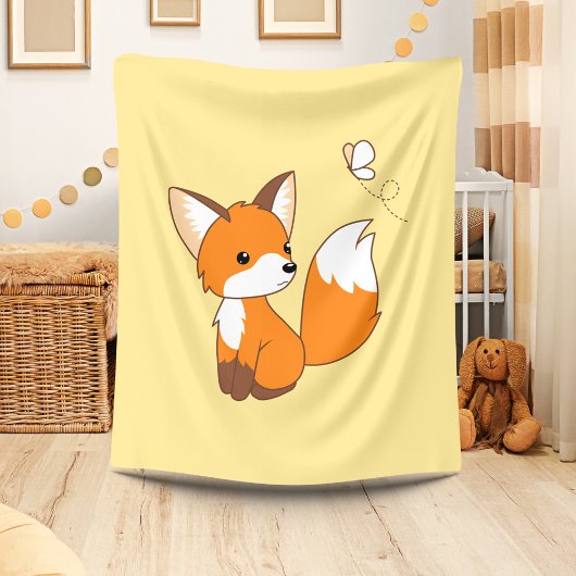 Cute Little Fox Watching Butterfly Fleece Deken