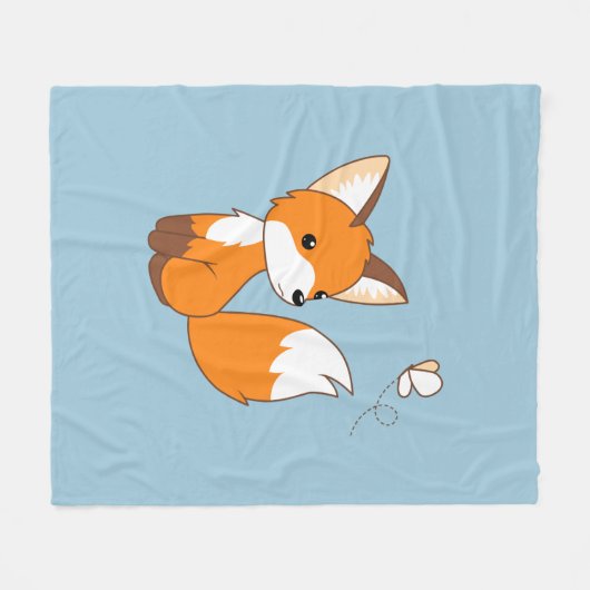 Cute Little Fox Watching Butterfly Fleece Deken (Voorkant (Horizontaal))