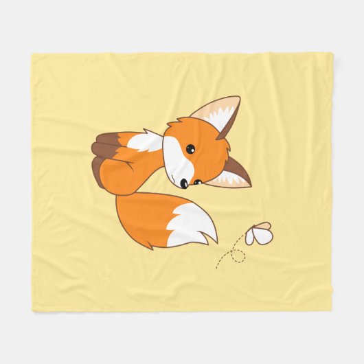 Cute Little Fox Watching Butterfly Fleece Deken (Voorkant (Horizontaal))