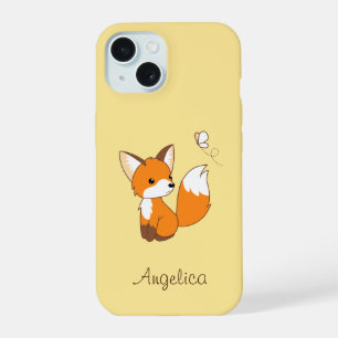 Cute Little Fox Watching Butterfly iPhone 15 Case