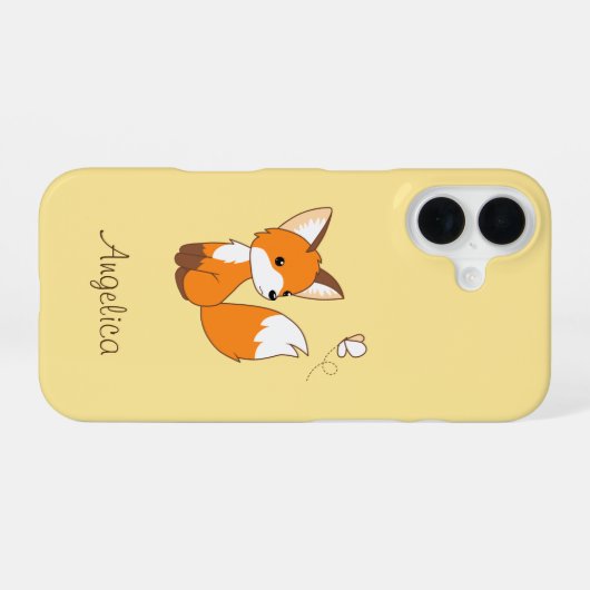 Cute Little Fox Watching Butterfly iPhone 16 Hoesje (Achterkant horizontaal)