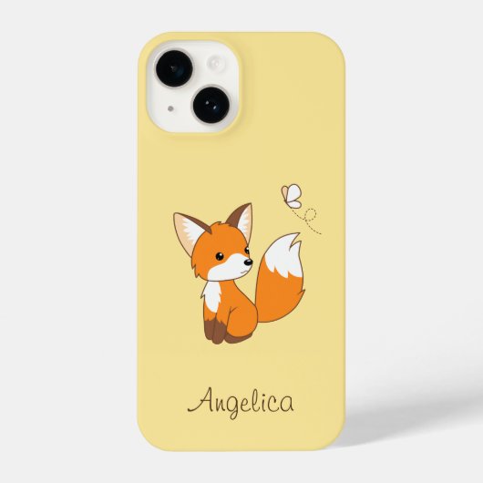 Cute Little Fox Watching Butterfly iPhone Hoesje (Achterkant)