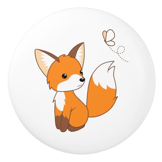 Cute Little Fox Watching Butterfly Keramische Knop (Voorkant)