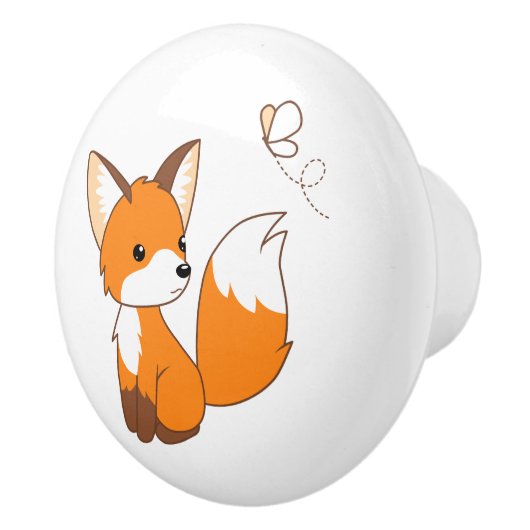 Cute Little Fox Watching Butterfly Keramische Knop (Rechts)