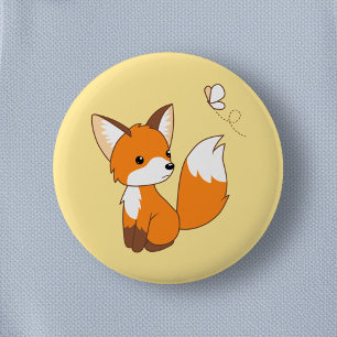Cute Little Fox Watching Butterfly Ronde Button 5,7 Cm