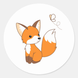 Cute Little Fox Watching Butterfly Ronde Sticker