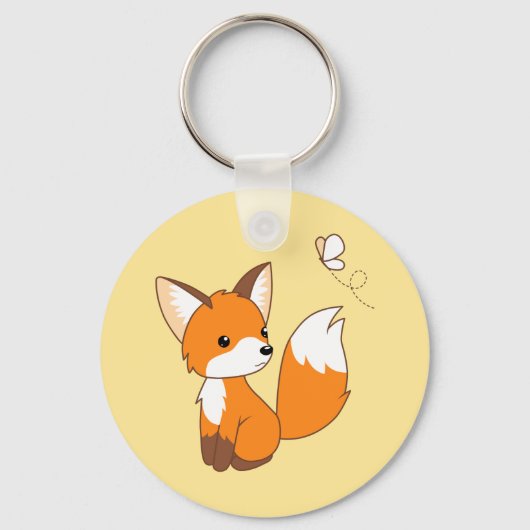 Cute Little Fox Watching Butterfly Sleutelhanger (Voorkant)