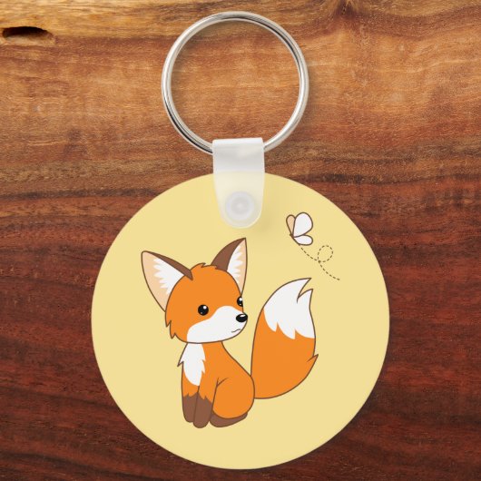 Cute Little Fox Watching Butterfly Sleutelhanger (Voorkant)
