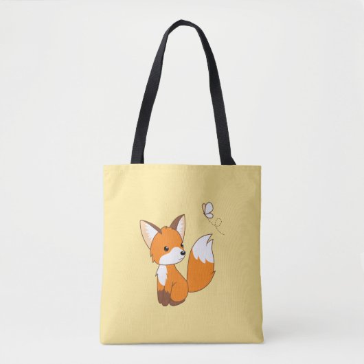 Cute Little Fox Watching Butterfly Tote Bag (Voorkant)