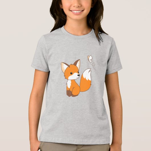 Cute Little Fox Watching Butterfly Tri-Blend Shirt (Voorkant)