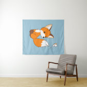 Cute Little Fox Watching Butterfly Wandkleed (In Situ (horizontaal))