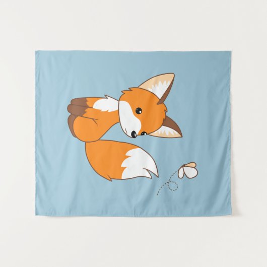 Cute Little Fox Watching Butterfly Wandkleed (Voorkant (horizontaal))