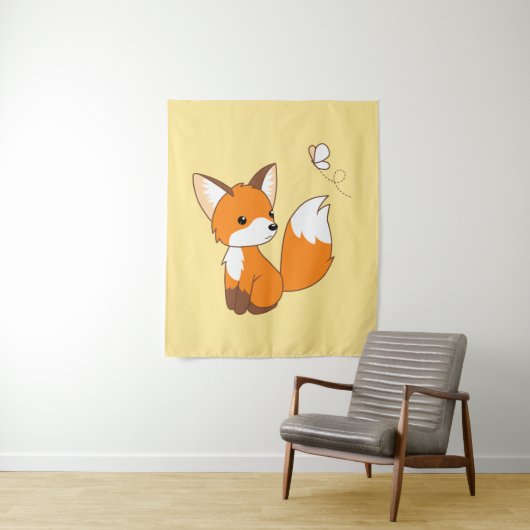 Cute Little Fox Watching Butterfly Wandkleed (In situ)