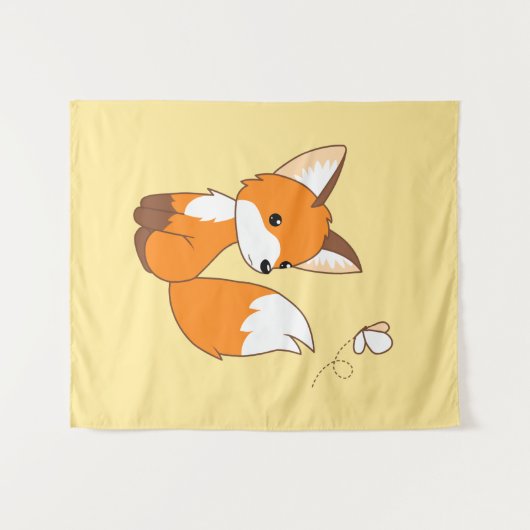 Cute Little Fox Watching Butterfly Wandkleed (Voorkant (horizontaal))