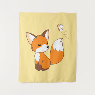 Cute Little Fox Watching Butterfly Wandkleed