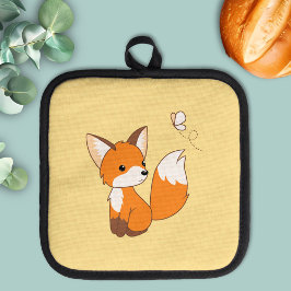 Cute Little Fox Watterfly Yellow Pannenlap