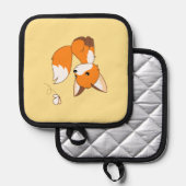 Cute Little Fox Watterfly Yellow Pannenlap (Voorkant / Achterkant)