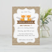 Cute Little Foxes Birthday Invitation Woodland Kaart (Staand voorkant)