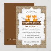 Cute Little Foxes Birthday Invitation Woodland Kaart (Voorkant / Achterkant)