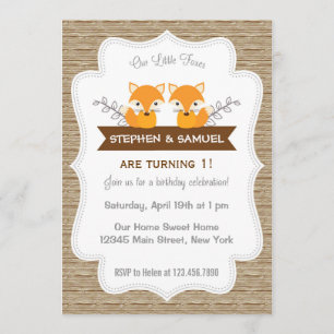 Cute Little Foxes Birthday Invitation Woodland Kaart