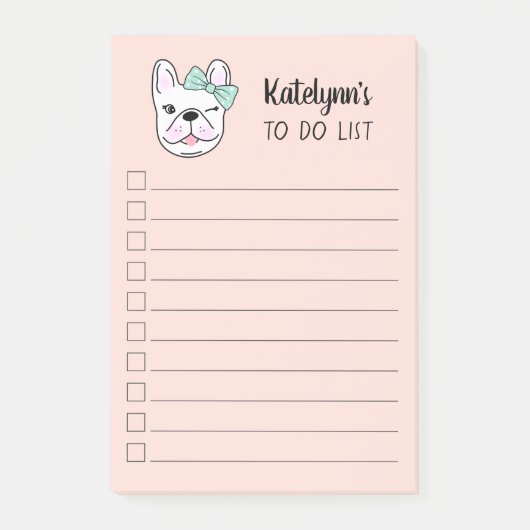 Cute Little French Bulldog | Peach | Gepersonalise Post-it® Notes (Voorkant)