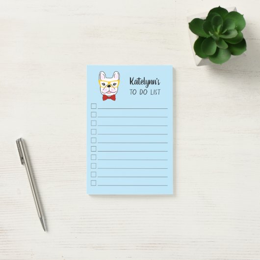 Cute Little Frenchie | Blauw | Gepersonaliseerd Post-it® Notes (Kantoor)