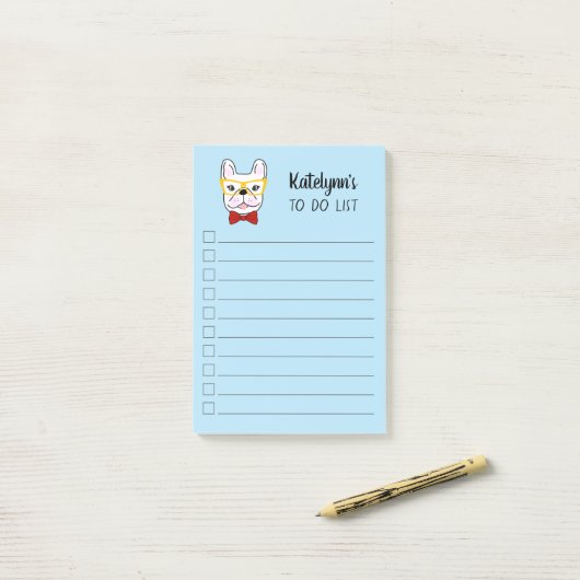 Cute Little Frenchie | Blauw | Gepersonaliseerd Post-it® Notes (Op bureau)