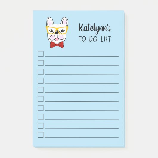 Cute Little Frenchie | Blauw | Gepersonaliseerd Post-it® Notes (Voorkant)