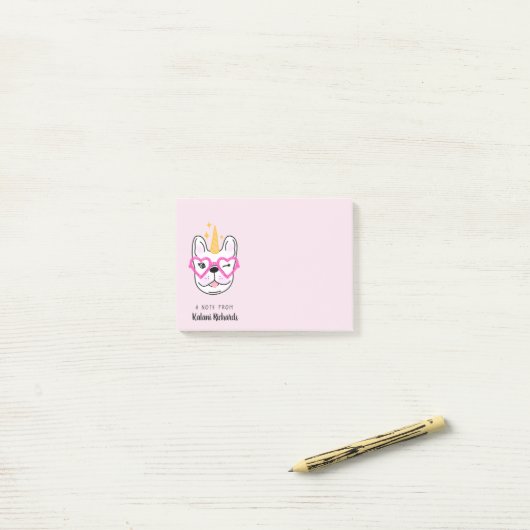 Cute Little Frenchie Personalized | Roze Post-it® Notes (Op bureau)