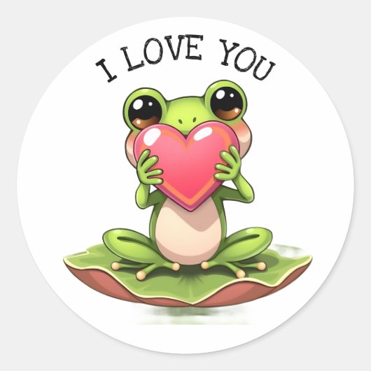 Cute Little Frog Holding a Heart | I Love You Ronde Sticker (Voorkant)
