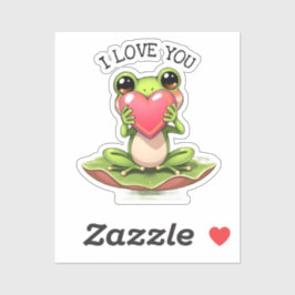Cute Little Frog Holding a Heart | I Love You Sticker